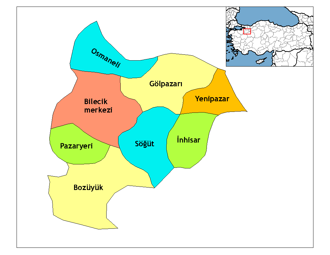 Bilecik il haritası ve ilçeleri